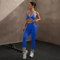 Vibrant blue seamless two-piece yoga set featuring sports bra and high-waisted gym leggings - XS / Top And Bottom / Sapphire Blue