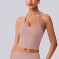 Premium nude feeling halter yoga top and high waist leggings set in elegant dusty rose pink - S / Tops / Dusty Pink
