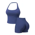 Set yoga due pezzi senza cuciture blu reale con top halter e pantaloncini sportivi - XS / Top E Pantaloni / Blu Notte