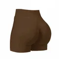 Seamless high waisted yoga shorts with peach butt lift design in dark chocolate brown - XS / Bottoms / Brown