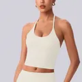 Women's professional cream halter neck yoga top and high waist flared leggings sports set - S / Tops / Vanilla White
