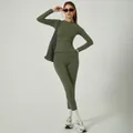 Ensemble de sport vert olive à manches longues avec legging assorti pour le yoga - S / Haut Et Bas / Vert forêt