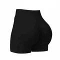 Black seamless high waisted yoga shorts with butt lifting peach contour effect. - XS / Bottoms / Black