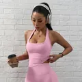 Pink seamless halter sports tank top for women, perfect for yoga and running workouts - XS / Tops / Pink