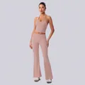 Elegant two-piece halter neck yoga set with high-waisted flared leggings in dusty rose - S / Top And Bottom / Dusty Pink