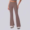 Elegante taupefarbene Schlaghose für Yoga mit hoher Taille und formendem Material - S / Unterteile / Espresso