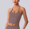 Professionelles Halter-Yoga-Set in Kakaobraun aus hautfreundlichem Stretch-Stoff - S / Oberteile / Espresso