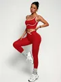 Set yoga rosso due pezzi da donna con reggiseno sportivo e leggings lifting a vita alta - Rosso Acceso