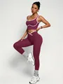 Completo da yoga bordeaux con reggiseno sportivo e leggings a vita alta sagomati sport. - viola-rosso