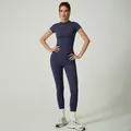 Ensemble de yoga bleu marine deux pièces avec haut à manches courtes et leggings - S / Haut Et Bas / Bleu Marine