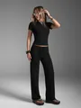 Black short sleeve yoga set with straight leg pants for fitness training and outdoor sports - S / Top And Bottom / Black