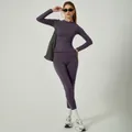 Ensemble de yoga professionnel violet à manches longues et legging de sport haut - S / Haut Et Bas / Violet Aubergine