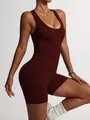 Burgundy sleeveless yoga romper for women with ribbed texture athletic fit jumpsuit - S / Top And Bottom / Burgundy
