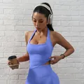 Top da yoga halter blu pervinca senza cuciture per il fitness e l'allenamento - XS / Top E Pantaloni / Blu lago