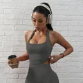 Completo reggiseno sportivo allacciato al collo e leggings da yoga grigio antracite - XS / Top E Pantaloni / Grigio scuro