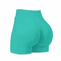 Professional high-waisted seamless scrunch butt yoga shorts in bright turquoise cyan color - XS / Bottoms / Mint Green