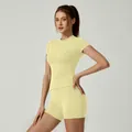 Ensemble de yoga et de fitness jaune à manches courtes pour femmes haute élasticité - S / Haut Et Bas / Jaune