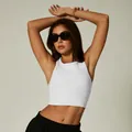 Weißes geripptes Racerback Cropped Tanktop für Damen, schmale Passform, Yoga-Weste - S / Oberteile / Weiß
