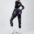 Combinaison de yoga une pièce à manches longues tie-dye pour le fitness féminin - Noir Tie-dye