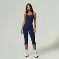 Navy blue seamless yoga jumpsuit with halter neck for women fitness wear - S / Set / Navy Blue