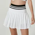 Jupe de tennis plissée blanche à taille haute avec ceinture sport rayée confortable - S / Bas / Blanc
