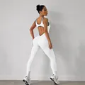 Combinaison de yoga sans manches côtelée blanche élégante avec dos nu sexy pour fitness - Blanc Pur