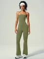 Mouwloze olijfgroene yoga jumpsuit met uitlopende pijpen voor fitness en sport - Legergroen