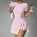 Robe de sport rose moulante avec nœud latéral et short intégré pour le fitness. - Rose Clair