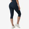 Premium women's high waisted navy blue cropped yoga leggings with quick dry fabric - S / Bottoms / Navy Blue