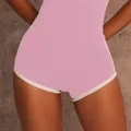 Pink quick-dry high-waisted yoga shorts with white piping for women's sports fitness - S / Bottoms / Pink