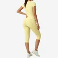 Pale yellow high-waisted athletic sports set with short sleeve top and Capri leggings - S / Top And Bottom / Yellow