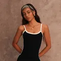Slim fit quick dry yoga tank top in black with white contrast piping for women - S / Tops / Black