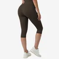 High-waisted chocolate brown capri yoga leggings with scrunch butt lifting effect - S / Bottoms / Coffee