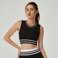 Sujetador deportivo negro transpirable con rayas blancas para fitness y tenis al aire libre - S / Tops / Negro