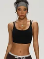 Black quick-dry sports bra with thin double straps for yoga and gym workouts - S / Tops / Black