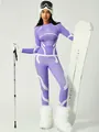 Purple women's quick-dry thermal ski base layer set with white geometric patterns - S / Top And Bottom / Purple