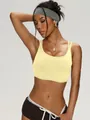 Light yellow quick-dry sports bra with slim straps for professional yoga training - XS / Tops / Lemon Yellow
