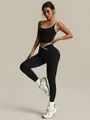 Black seamless yoga workout set with white trim tank top and peach lift leggings - S / Top And Bottom / Brown