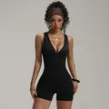 Combinaison de yoga noire sans manches pour femmes avec fermeture éclair frontale sport - S / Combinaison / Noir
