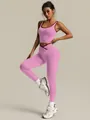 Two-piece pink seamless yoga set featuring V-waist leggings and a sleeveless crop top - S / Top And Bottom / Pink and Wine Red