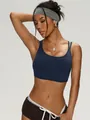 Stylish navy blue quick-dry sports bra with strappy back for yoga and gym fitness - Navy Blue