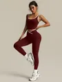 Two-piece burgundy seamless yoga set with white trim tank top and V-waist leggings - S / Top And Bottom / Burgundy