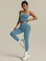 Blue seamless two-piece yoga set featuring high-waist peach lift leggings and tank top - S / Top And Bottom / Light Blue