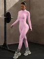 Combinaison de yoga sans couture rose avec manches longues et fermeture éclair sport - S / Ensemble / Diamant Rose