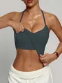Nahtloser dunkelgrauer Halterneck-Sport-BH mit Polstern für Fitnessstudio und Yoga-Training - S / Oberteile / Blaugrün