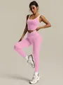 Professional seamless pink yoga set with crop tank top and high waist leggings - M / Top And Bottom / Pink