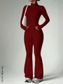 Wine red two-piece yoga set featuring a zipper long sleeve jacket and flare leggings - Burgundy