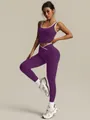 Purple seamless yoga set with contrast trim tank top and high waist leggings for gym - XS / Top And Bottom / Purple