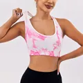 Women's high-intensity shockproof sports bra in pink and white tie-dye ribbed fabric - Tie Dye