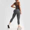 Ensemble de yoga gris sans couture pour femmes avec brassière et legging effet push-up fessier - L / Haut Et Bas / Gris foncé